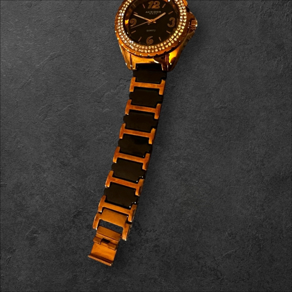 Women's Akribos XXIV Watch. Black & Rose Gold with Crystals, One Size - Picture 10 of 14